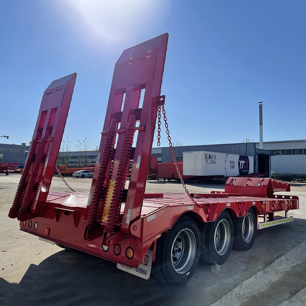 Front load low bed semi-trailer 80 ton detachable gooseneck lowbed lowboy trailer