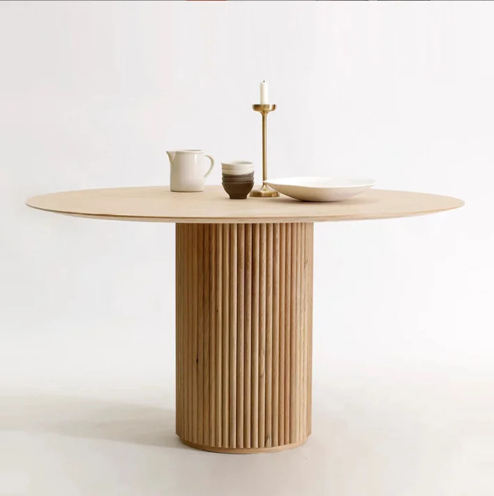 Modern Dining Room Furniture Restaurant Table Set Extendable Round Wooden Dining Table with Wooden Base