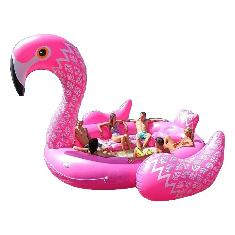 6 Person Huge Lake Pink Party Raft Inflatable Water Flamingo Pool Float Island Toy