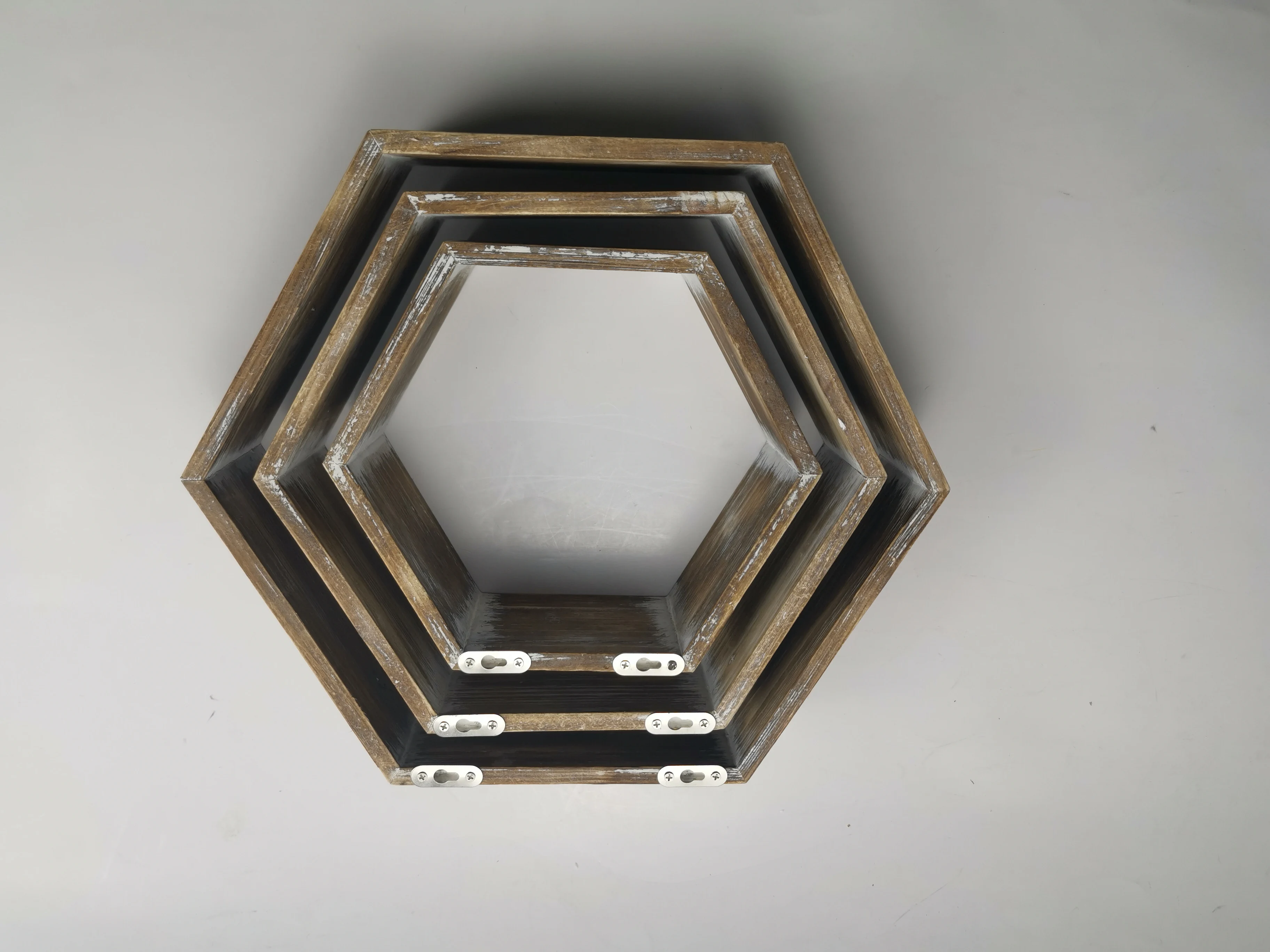 3 Pieces Farmhouse Home Decor Shelving Set Geometric Display Wooden Hexagon Wall Shelf For Bedroom Living Room