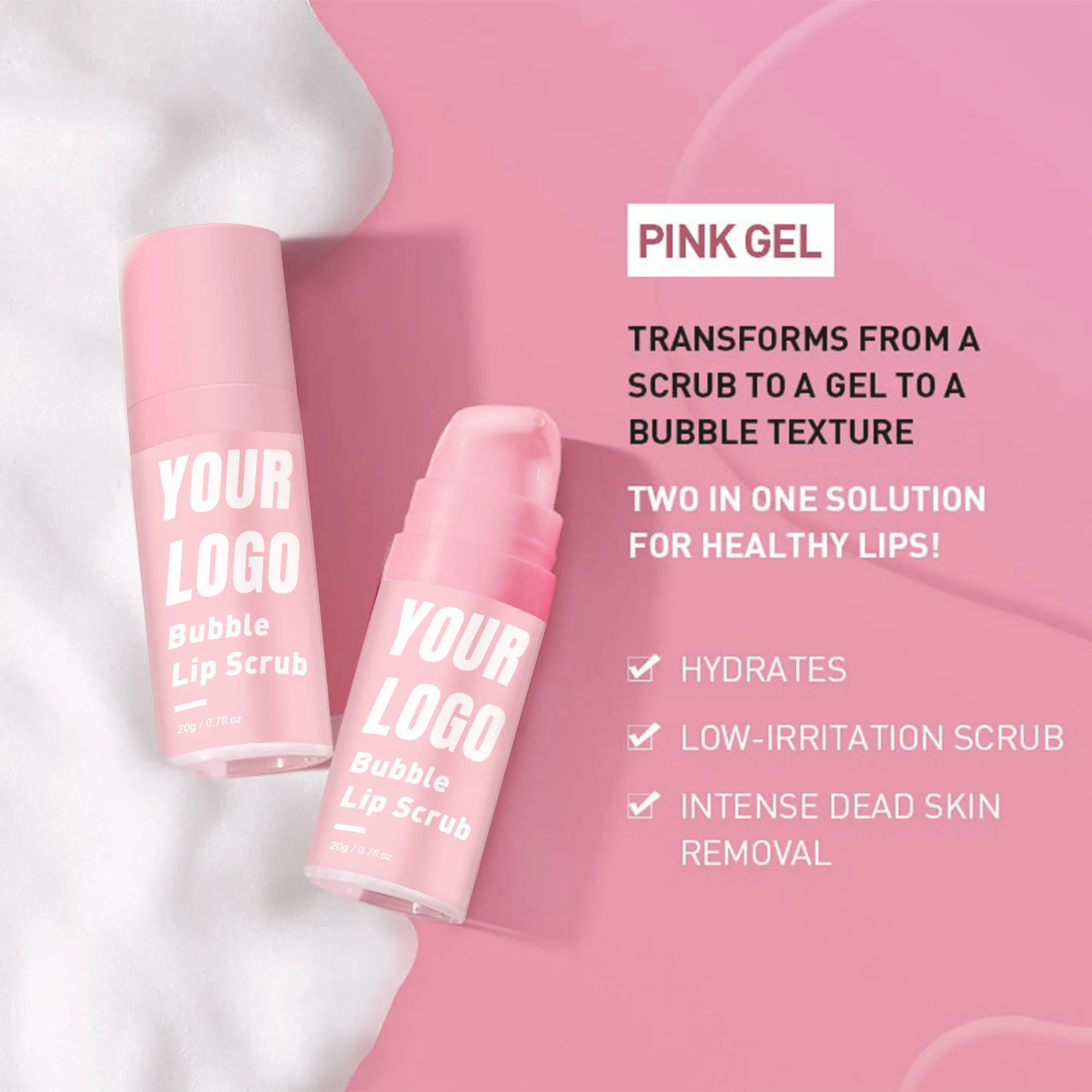 Wholesale Lip Care Vegan Repairing Lightening Smoothing Pink Lip Cream Remove Dead Skin Bubble Exfoliating Lip Scrub