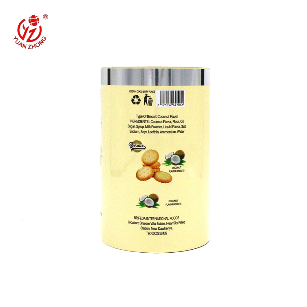 Food grade plastic aluminum laminated film rolls for sachet snack food biscuit packaging