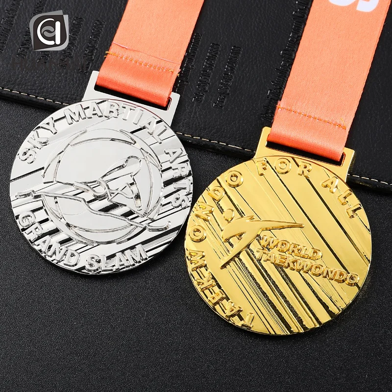 custom gold silver bronze 3D embossed logo taekwondo metal medal