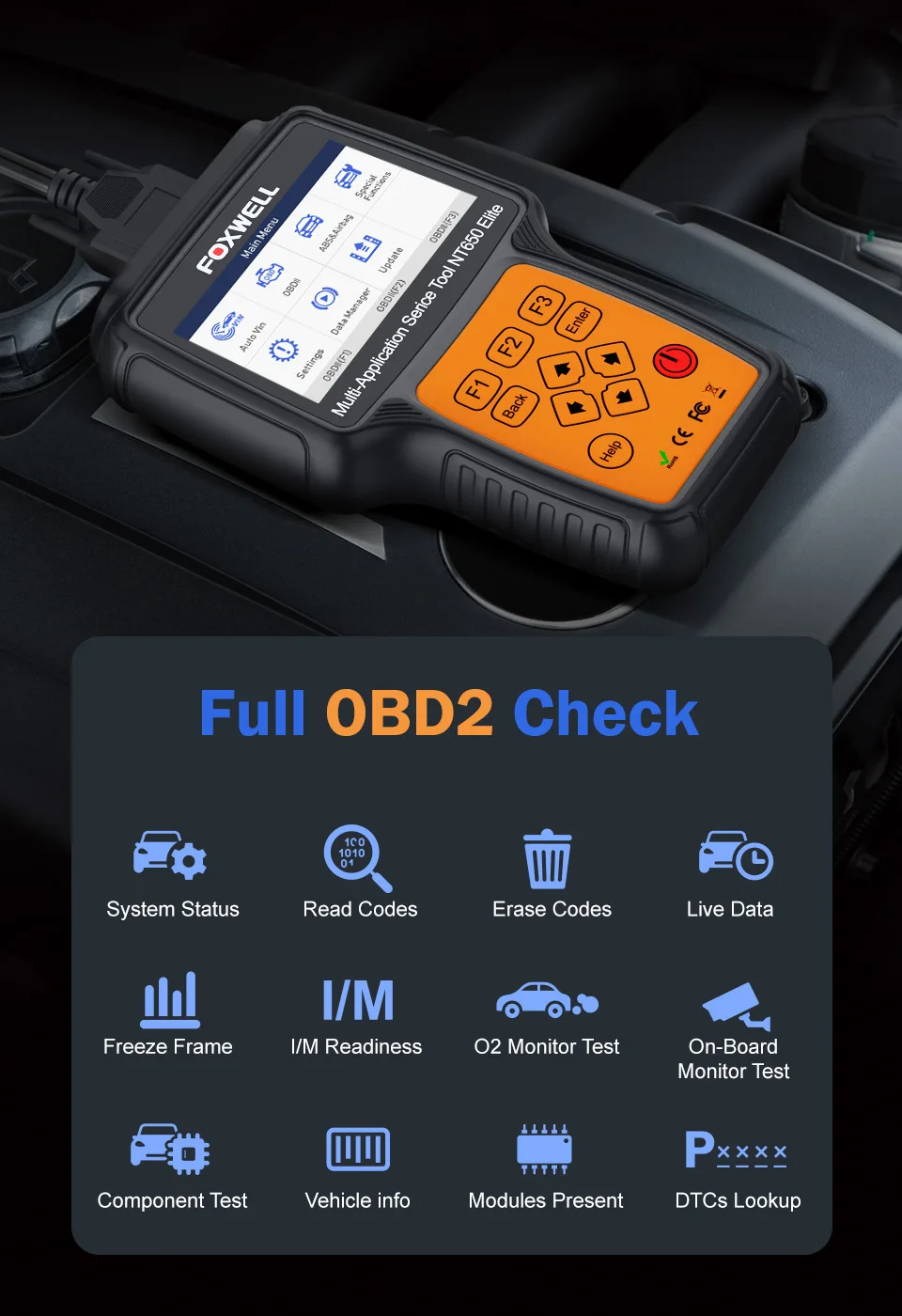 Foxwell NT650 Elite All Makes Service Tool All System Diagnostic Scanner with 25 Special Functions Updated Version of NT650