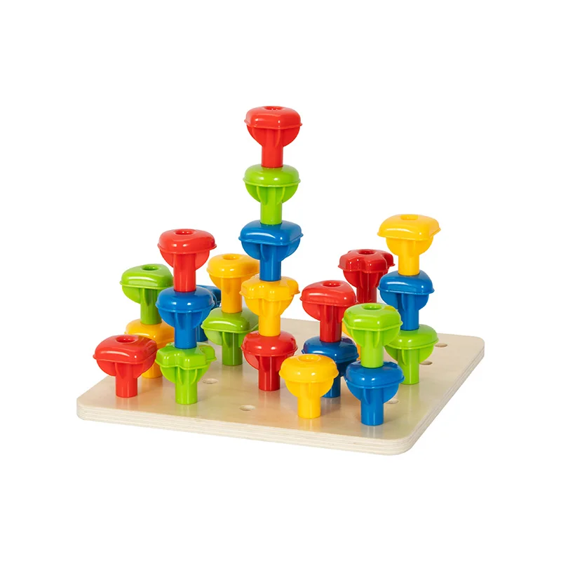 Rainbow Stacking Pegs Wooden Montessori Color Shape Geometric Toys  Stacking Matching Counting Color Sorting Games For Kids