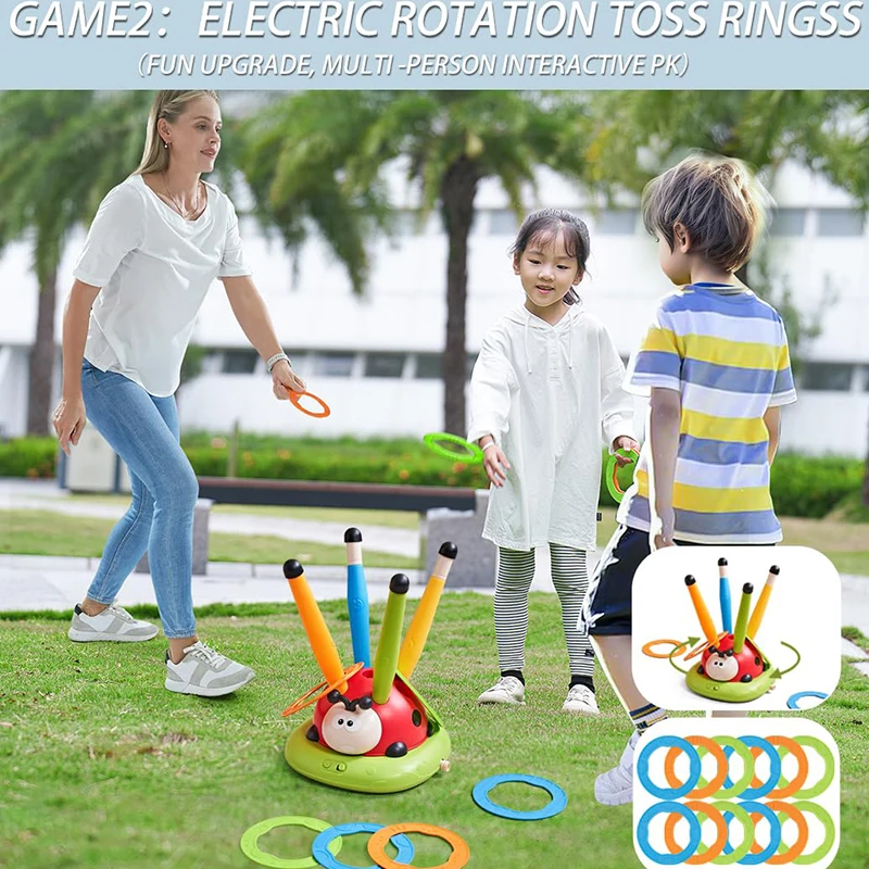 3 In 1 Outdoor Indoor Exercises Outdoor Toys Jumping Game Ring Toss Rocky Launcher Kids Sport Game Set