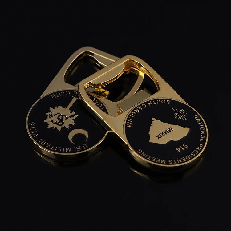 Golden supplier custom soft enamel round metal diy gold bottle opener