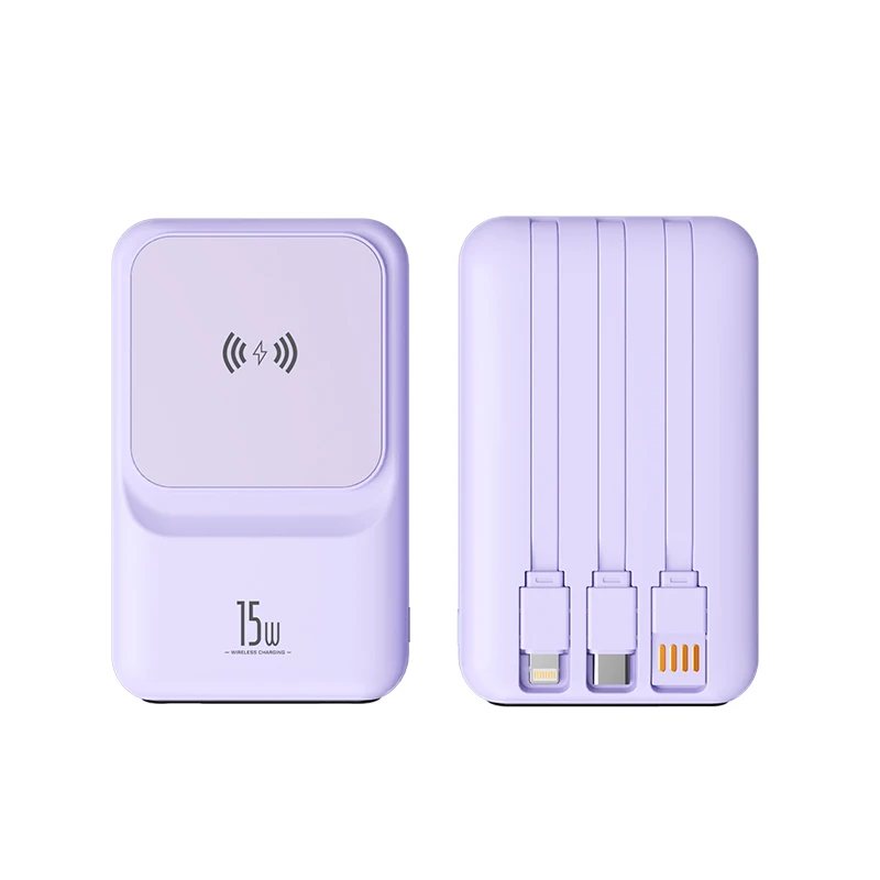 2024 New Design 10000mAh Fast Charging Magnetic Wireless Battery Pack Portable Power Bank With Cable Type C