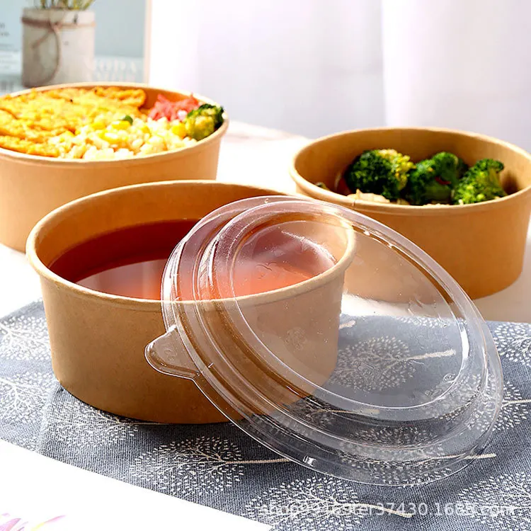 OEM custom printing round heatable container for food packing salad paper bowl with lid
