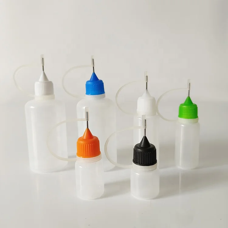 Empty 10ml plastic PE glue eye dropper bottles needle tip squeeze bottle with cap