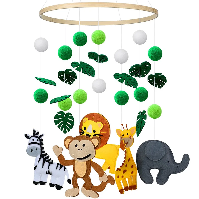 Custom Nursery Decoration felt animal Wood hanging rotating musical bed toys baby crib mobile