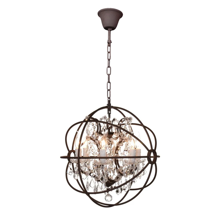 vintage rust design light manufacturer retro iron Globe pendant lamp decorative crystal chandelier