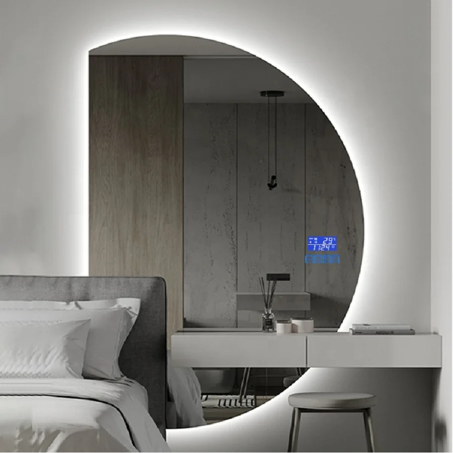 Seawin Modern Bathroom Vanities Home Large Wall Mounted Bedroom Sets Back Light Smart Defog Makeup Half Moon Led Mirror