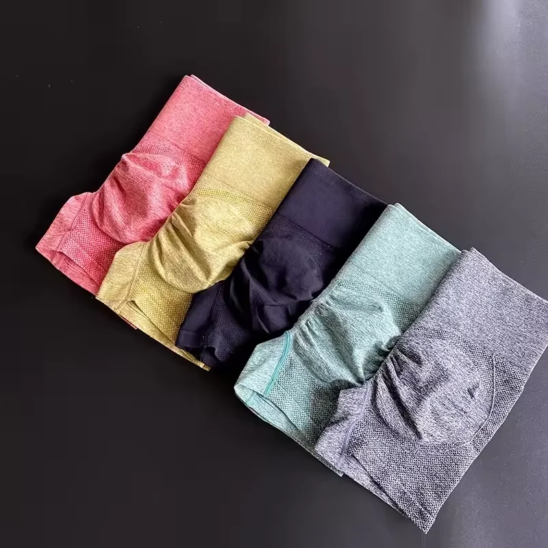 Seamless High Waist Rib Yoga Shorts Tummy Control Push Up Workout Biker Shorts Female Peach Butt Scrunch Fitness Shorts