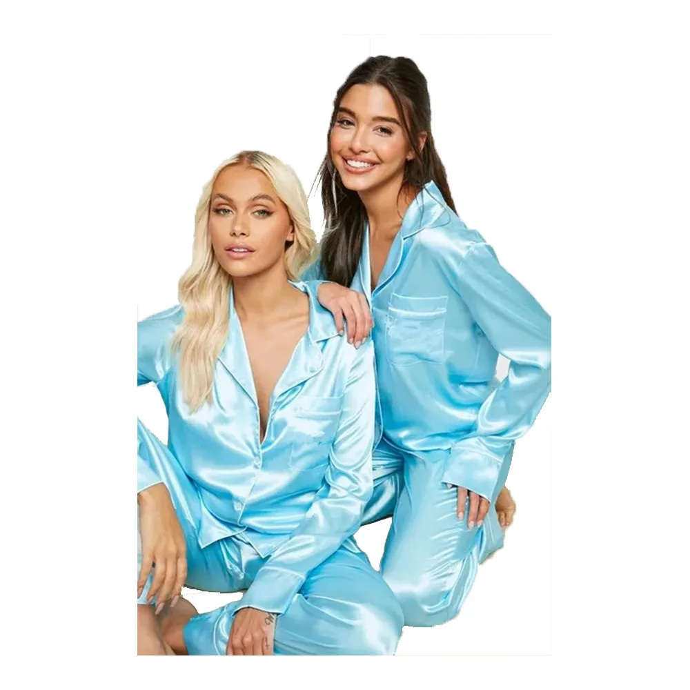 KY Plus Size Long Sleeve Custom Satin Two Pieces Pajama Sets for Women