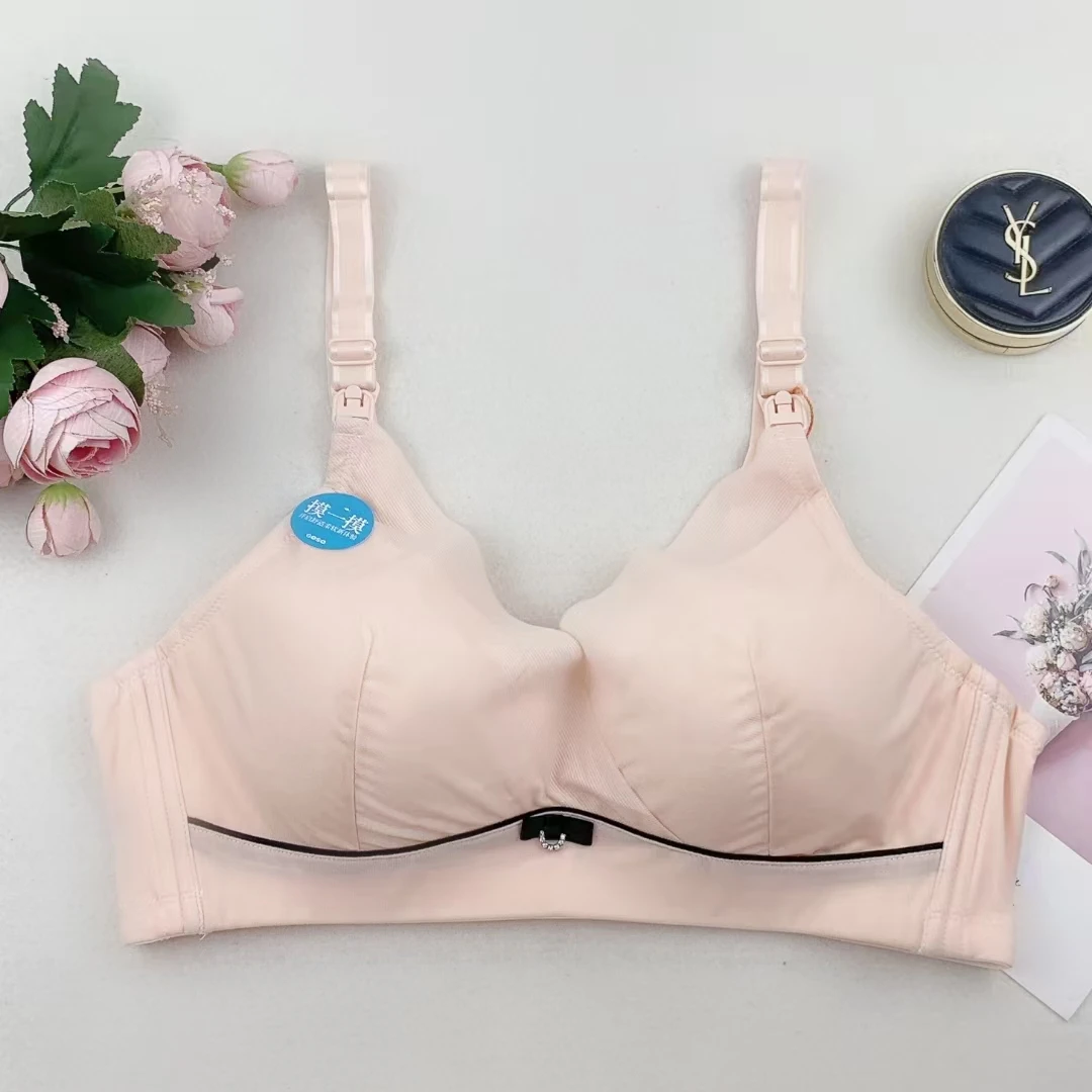 Women Soft Baby Cotton Lace Bra Prevent Sagging Lace Cotton Nursing Bra Gathered Side Breast Closed Non Steel Ring Bra