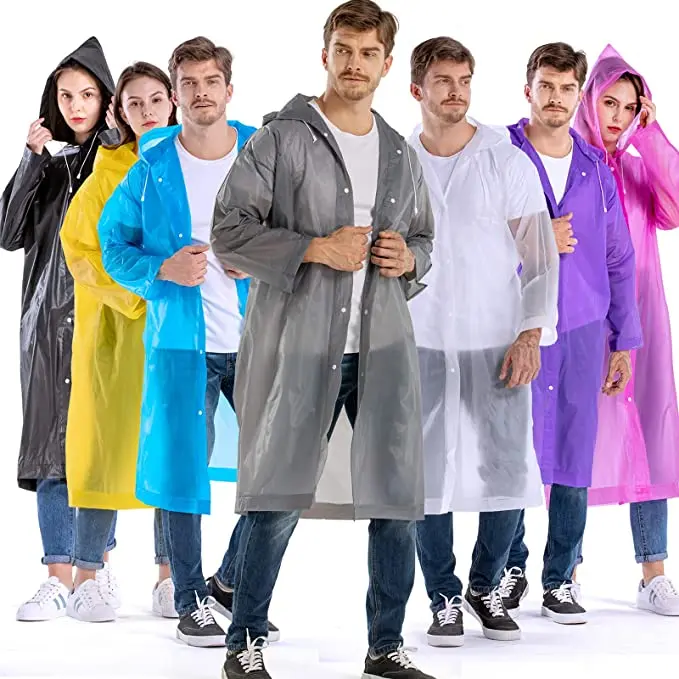 Polyester Rainwear Adults Reusable EVA Rain Ponchos Rain Jackets Raincoats  Men Women Plastic Rain Gear