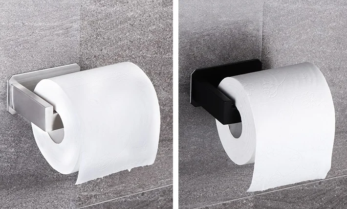 Self Adhesive Toilet Paper Holder Stand SUS 304 Stainless Steel Bathroom Loo Roll Tissue Holder Storage Wall Mounted Matte Black