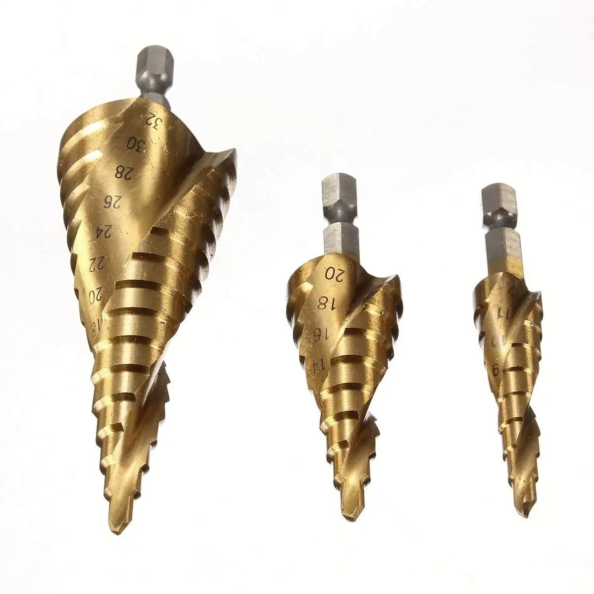 Hot Sale Spiral Flute HSS Steel Step Drill Bit Hexagon Shank Twist Power Tool Set for Metal and Wood Hole Drilling