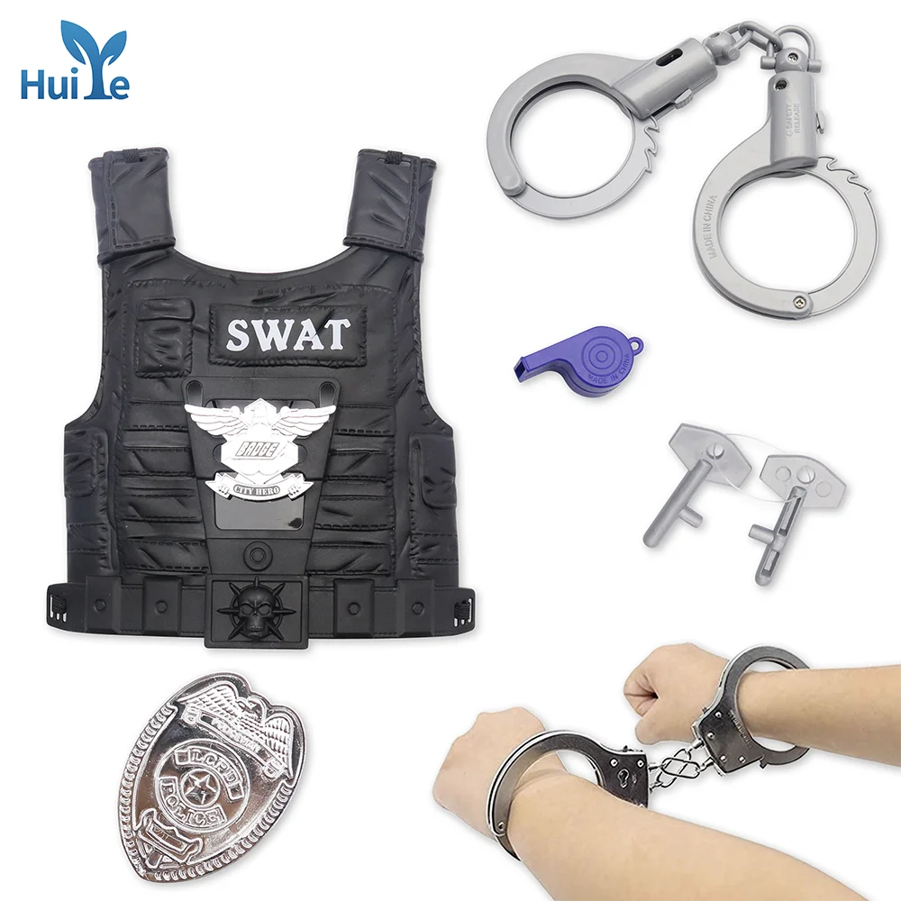 Huiye 10pcs Kids School Education Role Play Swat Army Toy Set Plastic Pretend Play Game Police Gun Toy Set For Cool Boy
