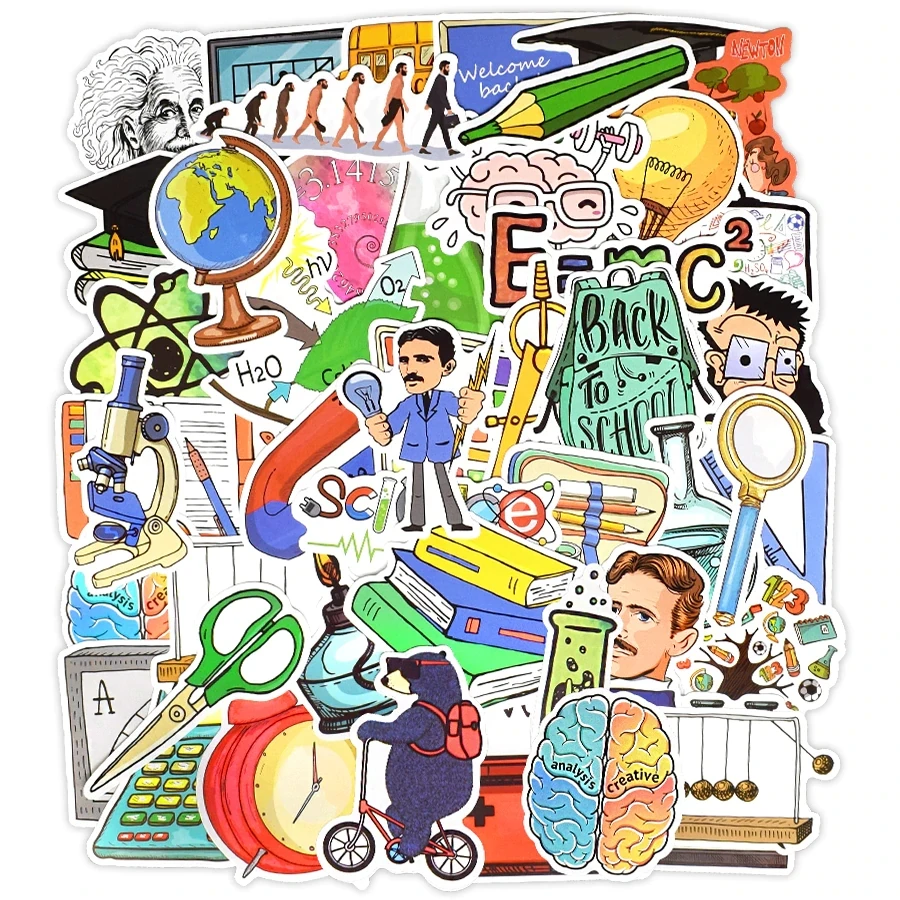 50 PCS Science Lab Stickers Class Back to School Waterproof Sticker pack for Student to DIY Stationery Laptop Bike Car Decal