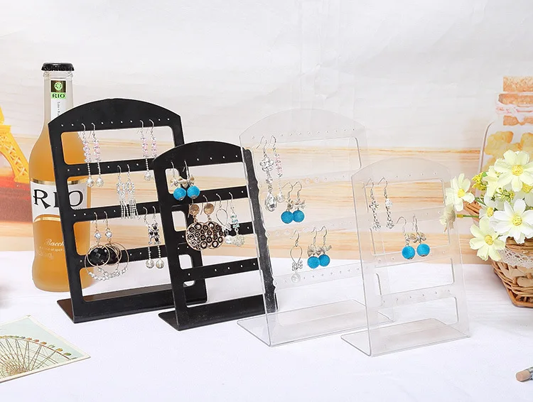 Wholesale 72 Holes Large Plastic Jewel Display Rack Black White Portable Jewelry Holder Showcase Storage Stand For Earrings