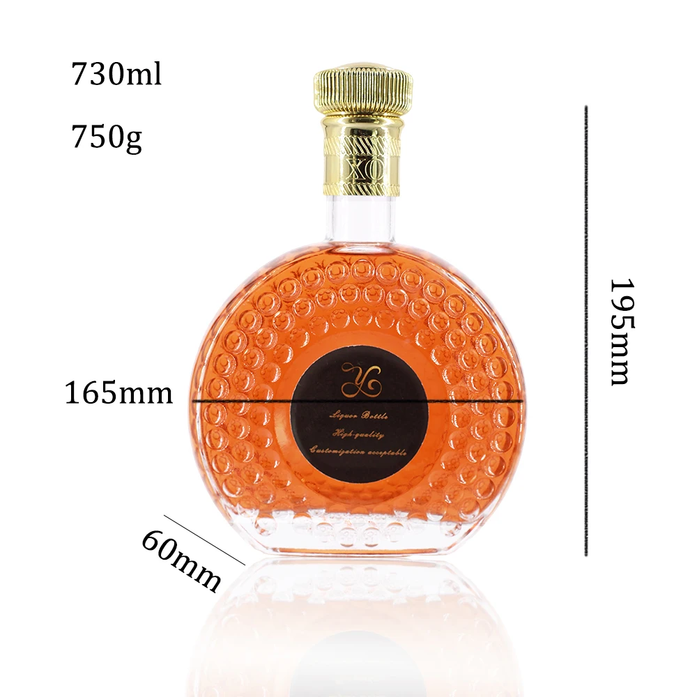 Custom 700ml 730ml Brandy Liquid Rum Spirit Gin Alcohol Vodka Whiskey Glass Bottles with Cap