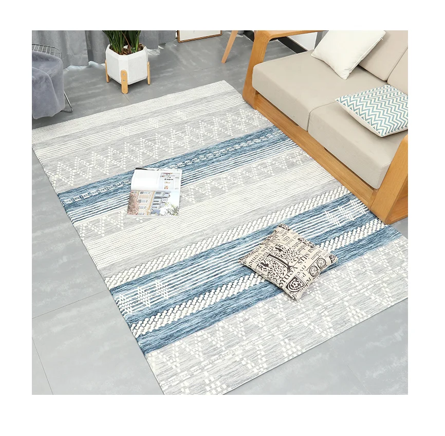 Boho Area Rug Desined Grey Navy Blue Hide Carpet Rug