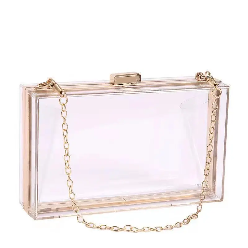 Wholesale Summer Shoulder Ladies Transparent Boxed Purse Crossbody Handbag Trendy Women Clear Acrylic Evening Clutch Bag