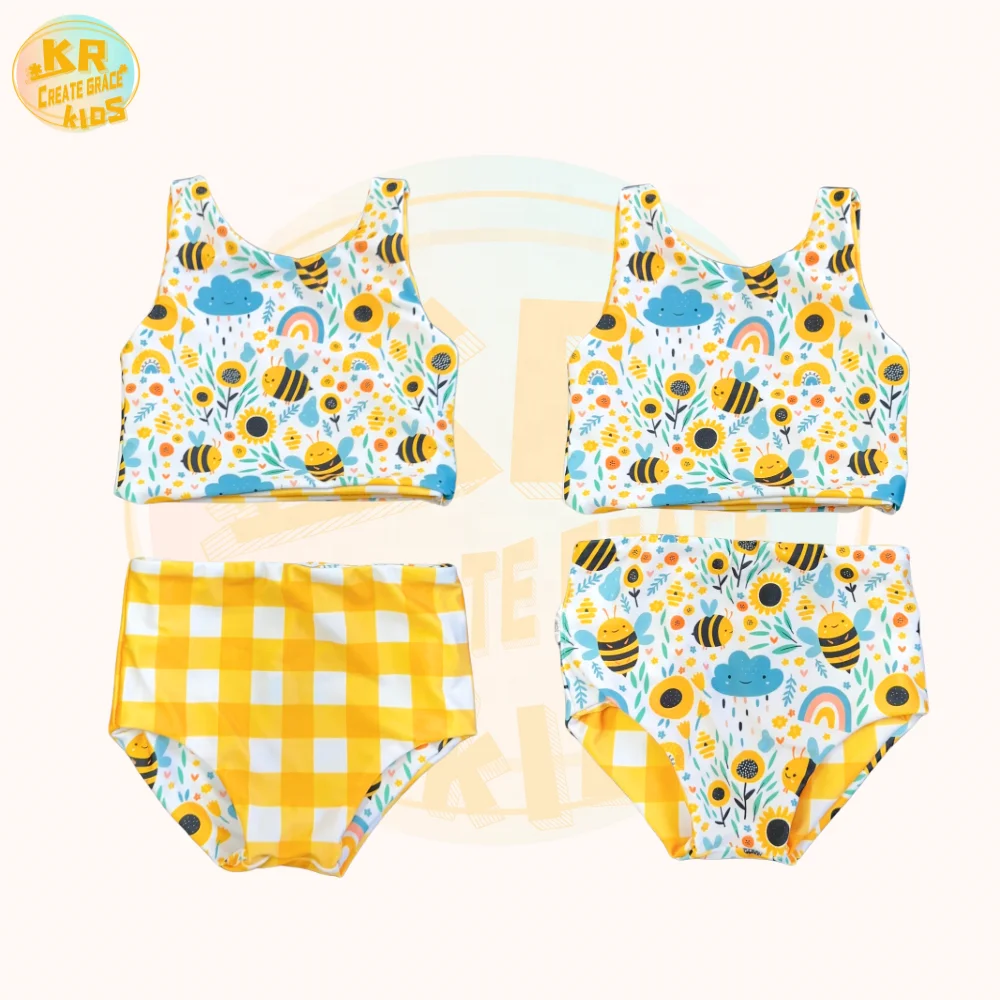 Customize Printed Summer Two Pieces Bathing Suits Bikini Set Baby Swimming Clothing Kids Girls Swimsuits