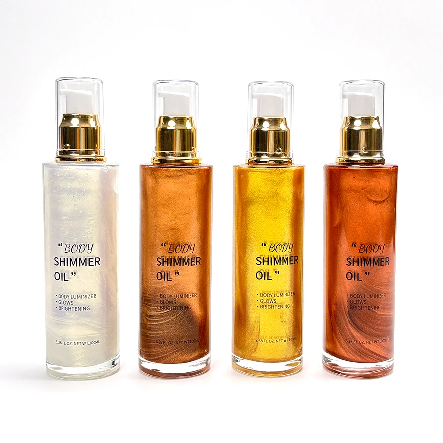 MLM Cosmetics Makeup Shimmer Bronze Face Glow Pearl Highlighter Illuminator Body Shine Glitter Liquid Taning Body Lotion Oil