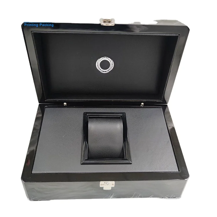 High Glossy Luxury Watch Display Box PU Leather Square Rectangle Single Wooden Watch Gift Box