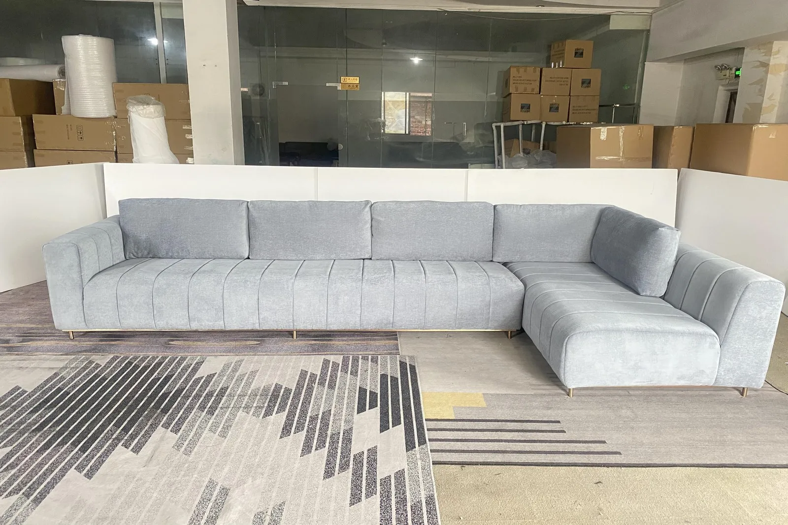 piano key sky blue L shape grand size living room sofa