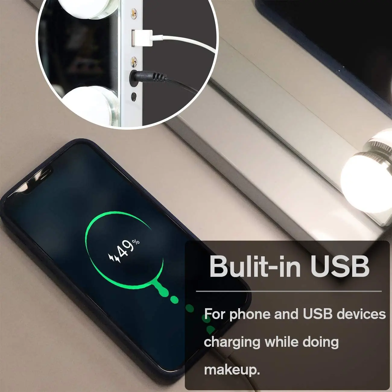 Wall Mounted Or Standing Large Hollywood Make up Mirror Led  Vanity Mirror with Speaker And Protective Power USB Charging Port