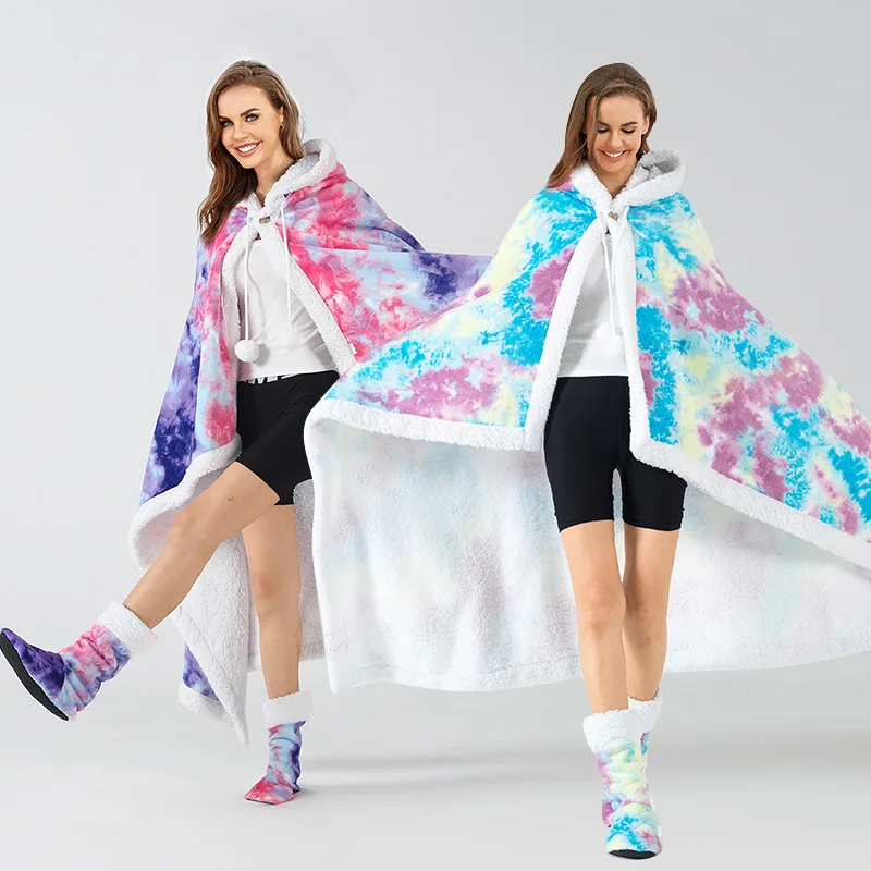 Wearable Winter Blanket Double layer Extra Soft Super Warm Shawl Women Plush Throw Blanket