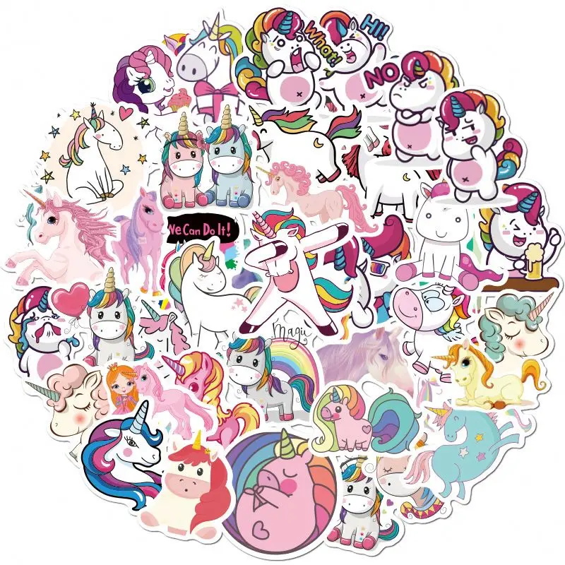 50pcs unicorn Stickers PVC Waterproof Vinyl Skateboard Guitar Travel Case Sticker Door Laptop Luggage Car Bike Bicyc