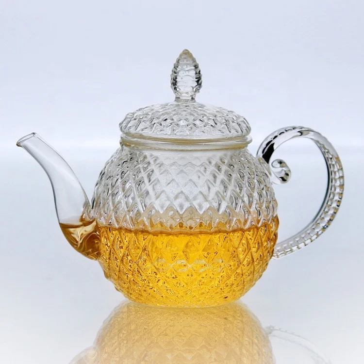 Pyrex glass pineapple flower teapot thickened hammer grain glass sunflower pot cover cup