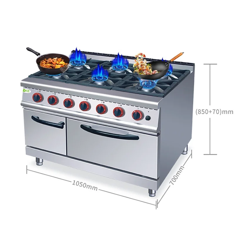2023 New Upgrade Professional Gas Stove Range Stoves Commercial 6 Burners With Gas Oven For Restaurant