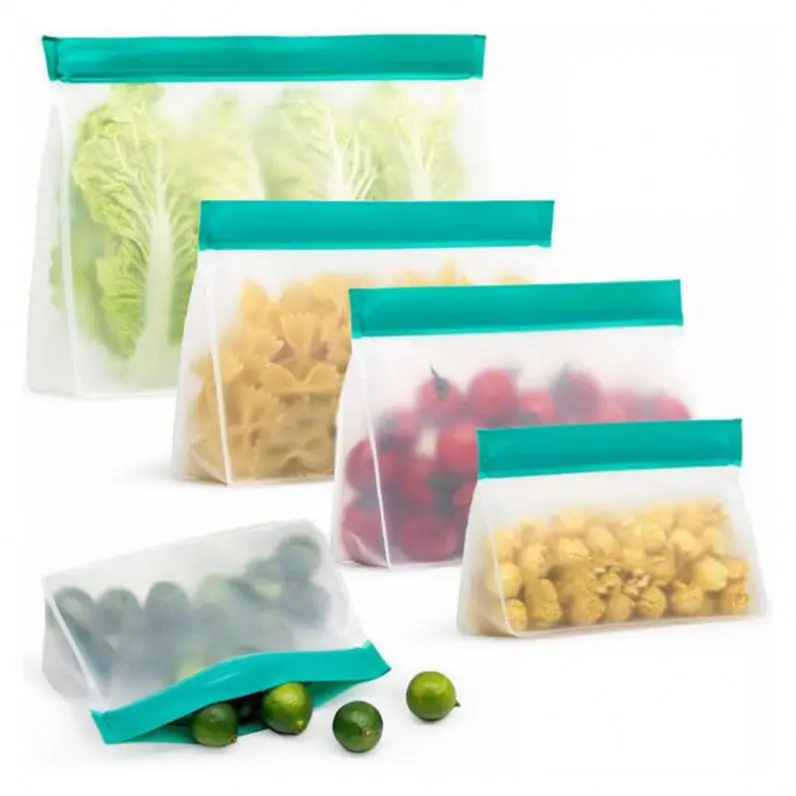 Reusable PEVA BPA Free Food Bag Freezer Stand Up Food Storage Bag Silicone Waterproof Top Kitchen Organizer Fresh Shut Bags