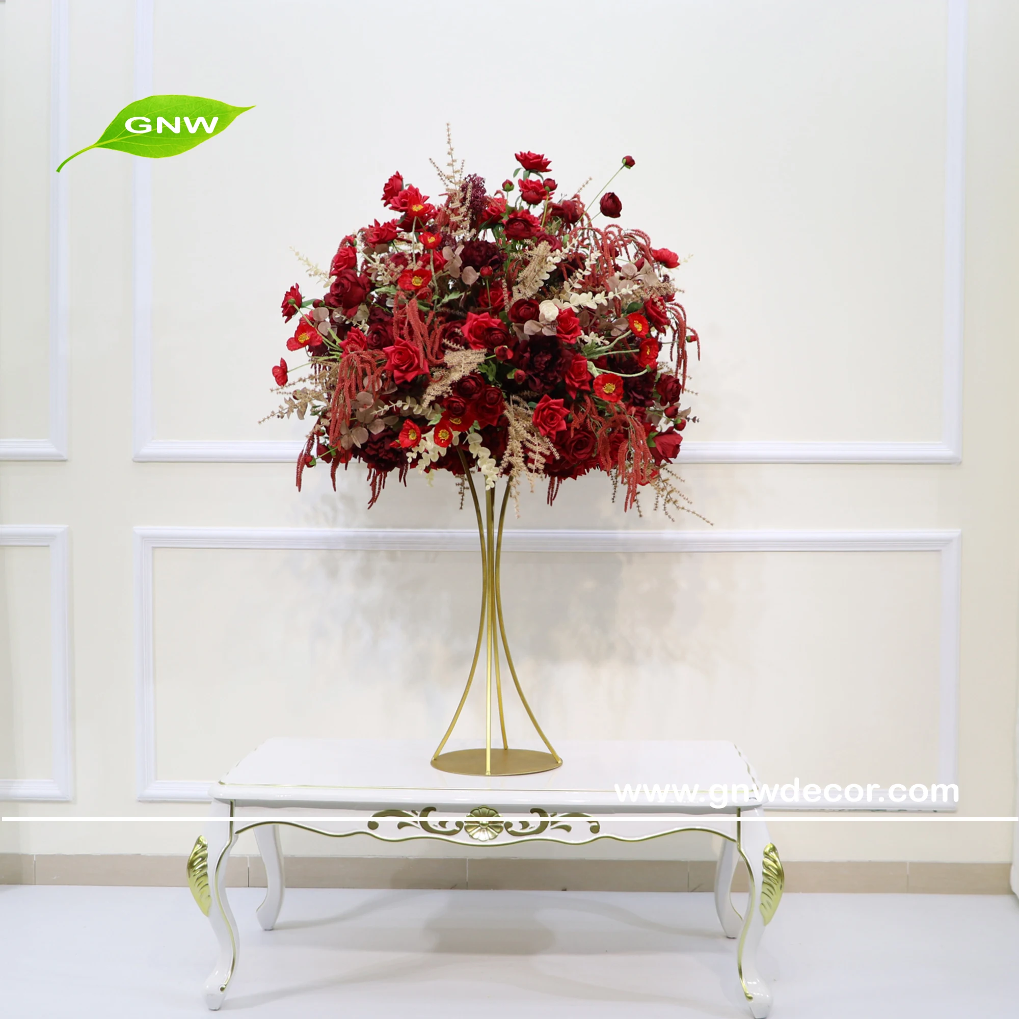 GNW gold ball flower with crystal pendant for wedding table centerpiece decorative flower ball table arrangements