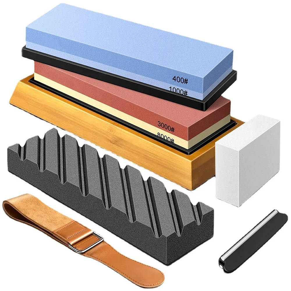 Professional Full Function Whetstone Set 400 1000 3000 8000 Grit Sharpening Stone Whetstone with Flattening Stone