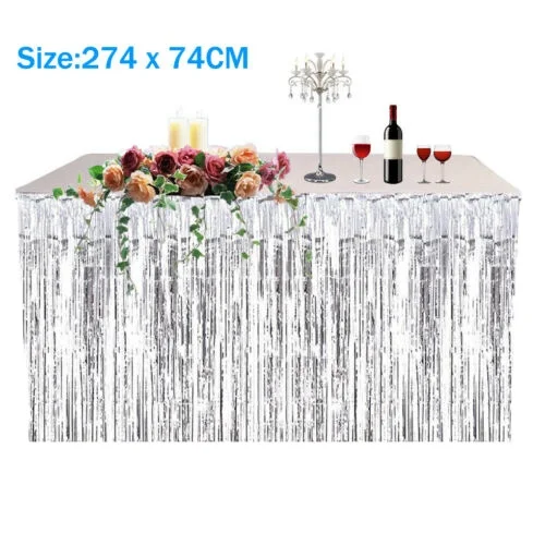 Настольная юбка с металлической бахромой для вечеринки, мишура из фольги, много тюлевых пачек, столовая посуда, свадебное украшение, праздничный стол для будущей мамы, 9 футов