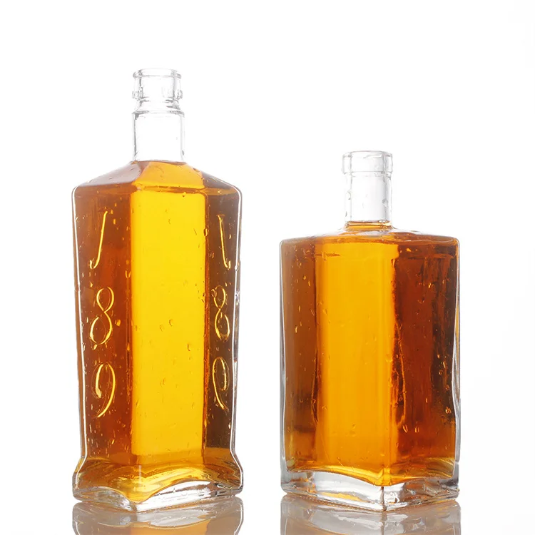 Custom OEM ODM liquor extra flint 75 cl 750 ml square glass whiskey brandy rum bottle