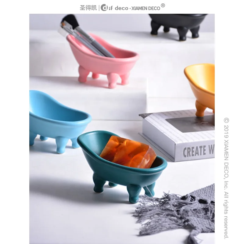 Vintage eco mini bathtub shaped ceramic unique handmade decorative bar soap dish large tray soap box
