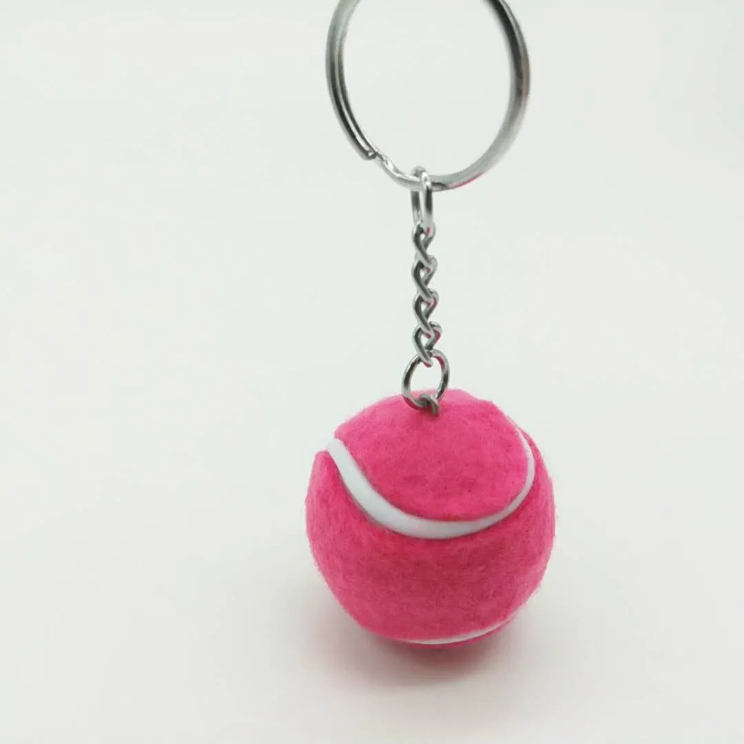 Wholesale custom cute 3d fur tennis ball key chain with logo