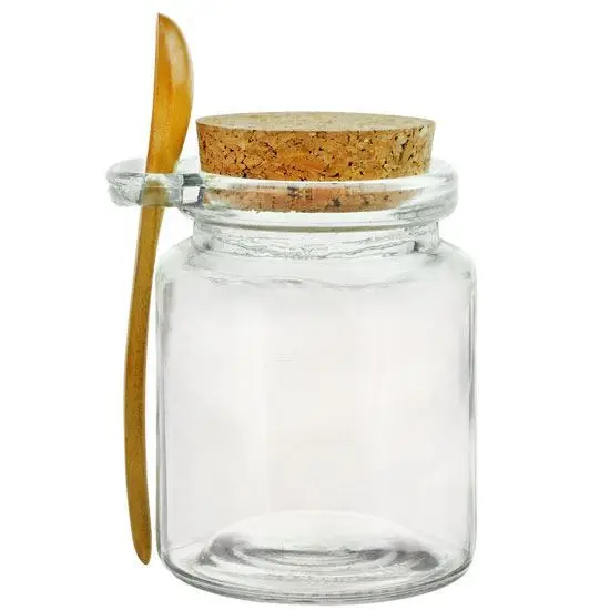 Stocked 250ml Clear Round Bath Salt Glass Bottle Jar With Cork Lid and Spoon