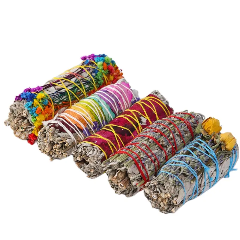 YML  factory wholesale  natural california white sage  smudge stick  bundle with different flower set meditation incense stick