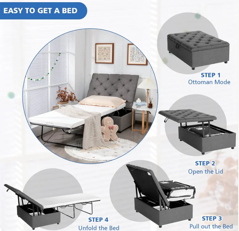 Bedroom Furniture Metal Ottoman Folding Sofa Bed with Mattress