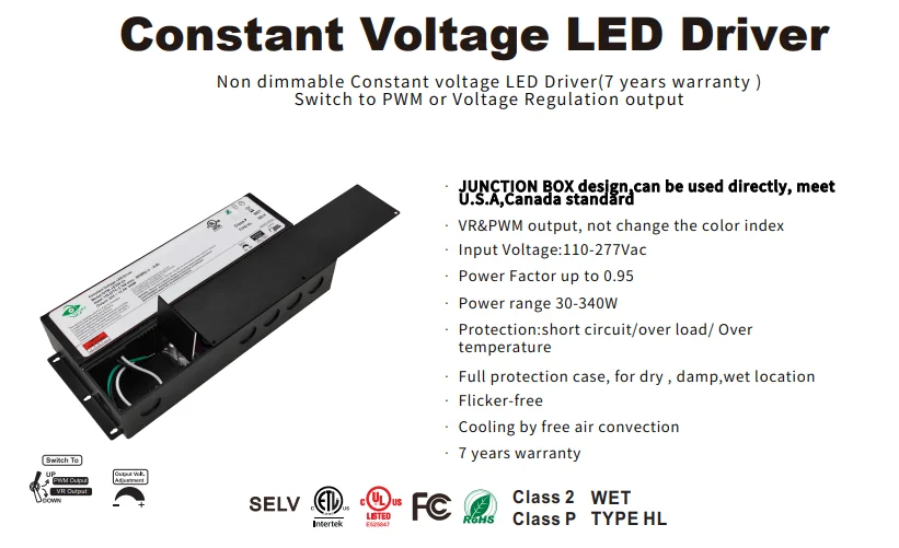 UL cUL ETL постоянное напряжение 12V 24V 30W 60W 80W 100W 120W 150W 200W 300W 100-277Vac распределительная коробка triac приглушаемый светодиодный драйвер