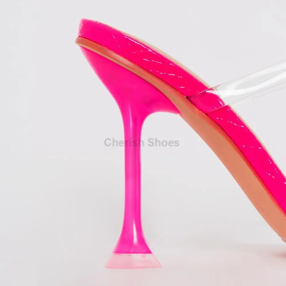Sexy ladies New fashion design neon neon patent croc print clear toe loop heels mules sandals open toe  PVC high heel shoes